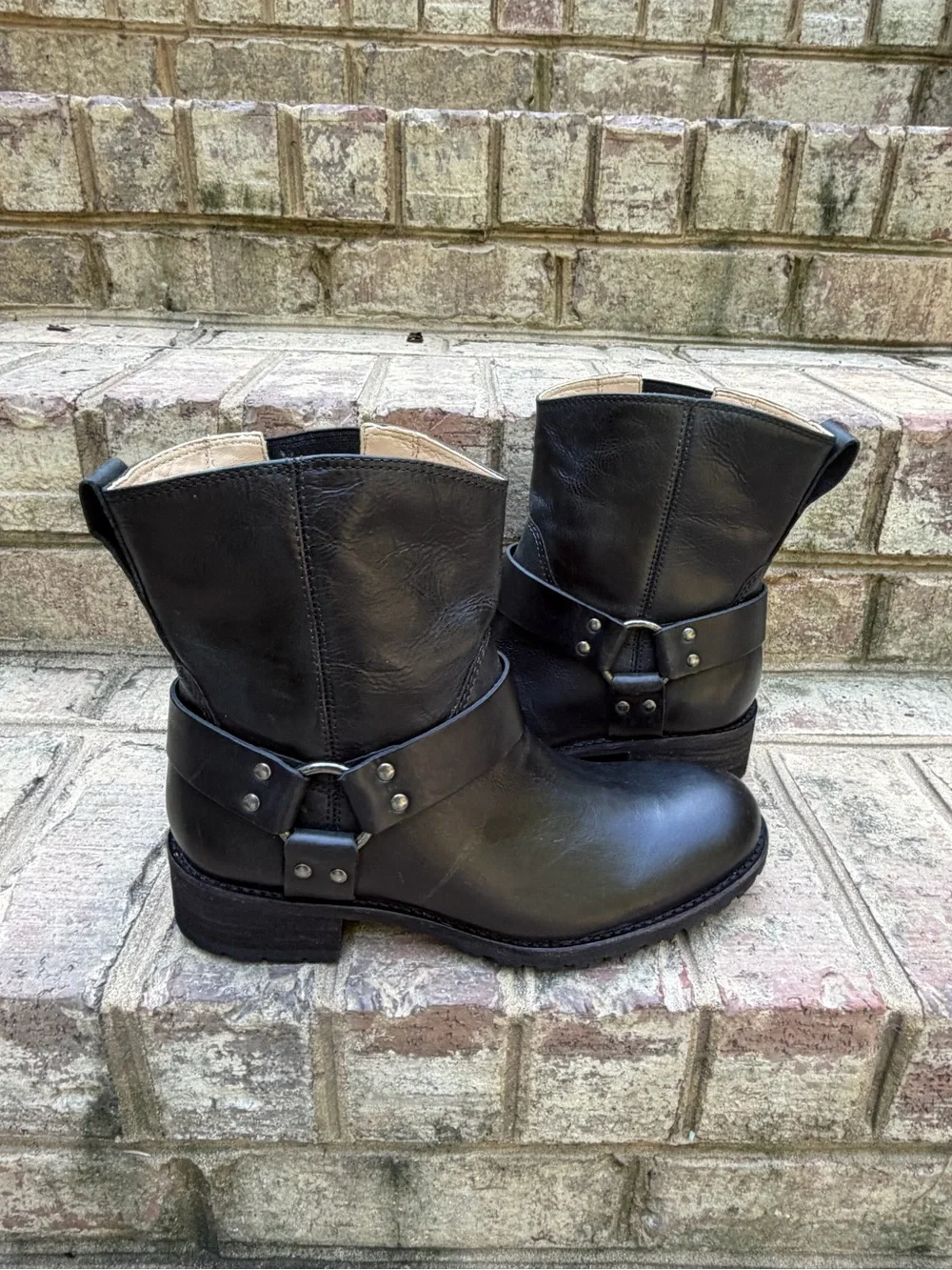 Vintage L.L.Bean Black Leather Harness Moto Boots 6W Deadstock